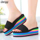 Niulatu Women Sandal Slippers Platform Bath Slippers Wedge Beach Flip Flops High Heel Beach Slide Shoes EVA Fashion Casual Black DJSE