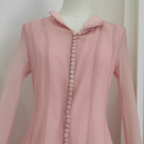 Niulatu Sheath Scoop Neckline Pink Long Sleeves Short Homecoming Dresses Birthday Outfits SD370