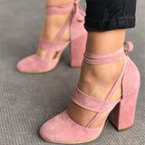 Niulatu Women's Pumps Plus Size 35-43 Women Gladiator Summer High Heels for Party Wedding Shoes Thick Heels Fashion Lace-up Female Black DJSE