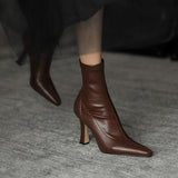 Niulatu Women Ankle Boots Woman Thin High Heel Fashion Pointed Toe Zipper Winter Women's Shoes Leather White Short Booties 2025 DJSE