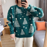 2025 Autumn And Winter New Korean Version Of The Round Collar Collar Loose Loose Lazy Wind Christmas Design Feeling Knitted Shirt Top Woman HZ0108