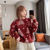 2025 Autumn And Winter New Korean Version Of The Round Collar Collar Loose Loose Lazy Wind Christmas Design Feeling Knitted Shirt Top Woman HZ0108