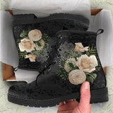 Niulatu leather Rose Dragon Embroidered boots Fashionable Flat lace-up Short boots women shoes Big size DJSE
