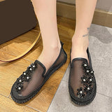 Niulatu Lace Mesh Crystal Floral Shoes Women Comfort Breathable Summer Walking Shoes Woman Fashion Slip-on Ballet Flats DJSE