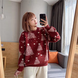 2025 Autumn And Winter New Korean Version Of The Round Collar Collar Loose Loose Lazy Wind Christmas Design Feeling Knitted Shirt Top Woman HZ0108
