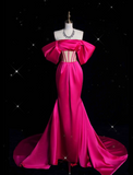 Niulatu Mermaid Off The Shoulder Neckline Satin Pink Long Prom Dresses Party Dress SD1339