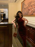 Sexy Sheath Halter Burgundy Velvet Sleeveless Prom Dresses Party Dress Summer Birthday Outfits Birthday Dresses HZ1214