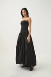 Niulatu Ball Gown Strapless Black Satin Long Prom Dresses With Ruffles Evening Dress HZ1110