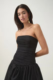 Niulatu Ball Gown Strapless Black Satin Long Prom Dresses With Ruffles Evening Dress HZ1110