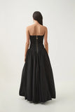 Niulatu Ball Gown Strapless Black Satin Long Prom Dresses With Ruffles Evening Dress HZ1110