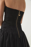 Niulatu Ball Gown Strapless Black Satin Long Prom Dresses With Ruffles Evening Dress HZ1110