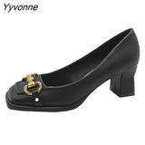 Niulatu Women's High Heels 2025 Autumn New French Retro Horse Street Buckle Square Toe Shallow Mouth Thick Heel Large Size Shoes DJSE