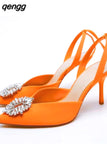 Niulatu Floral Pumps with Pointed Toe and Stiletto Slingback Strap Chunky Heels Party Prom Shoes Women DJSE