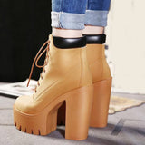 Niulatu Platform Ankle Boots Women Autumn Lace Up Thick High Heel Ladies Woman Fashion Shoes Women's Casual Footwear DJSE