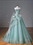 Niulatu Ball Gown Sweetheart Tulle Green Long Evening Dress Prom Dresses With Ruffles HZ1110