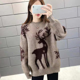 Deer Deed Jaded Sweater Women's Jacket Head 2025 Autumn And Winter New Loose Round Collar Wear Knitted Women's Top Cover HZ0108
