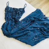 Niulatu Navy Blue Spaghetti Straps Appliques Prom Dress Mermaid Birthday Outfits Evening Dress HZ1007