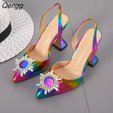 Niulatu Women Sandals Pointed Toe Sun Style Rhinestone High Heels Weeding Shoes Spike Heel Slingback Pumps dfv567 DJSE