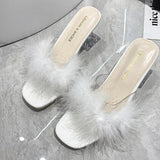 Niulatu Fluffy Peep Toe Sexy High Heels Women Shoes Fur Feather Lady Fashion Slip On 2025 Ytmtloy Indoor House Slippers DJSE