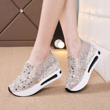 Niulatu shoes Female Wedge Shoes Sequin Mesh Breathable Shoes Women Platform Sneakers Women Height Increasing Wedges Shoes DJSE