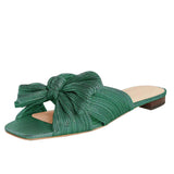 Niulatu Slip On Bowknot Women Pleated Sandals Slides Summer Flat Low Heel Casual Slip On Gold Leisure Open Toe Shoes Size 43 DJSE