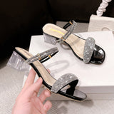 Niulatu Crystal Sandals For Women 2025 Summer Transparent Heels Slippers Female Fashion Rhinestone Party Slides Shoes Woman DJSE