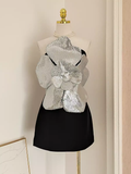 Niulatu A line Strapless Sequin Travel Vacation Dress Short Black Birthday Dress SD145