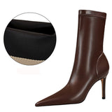 Niulatu Shoes Pu Leather Boots Women Ankle Boots Sexy High-heel Boots Autumn Winter Shoes Short Boots Plus Size 43 Women Heels DJSE