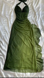 Niulatu Halter Ombre Green V Neck Chiffon Long Prom Dress Party Evening Gown HZ1007