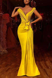 Niulatu African Evening Dresses Pleats Knoted Mermaid Prom Gowns V Neck Short Sleeve Ruffles HZ0113