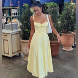 Niulatu Yellow Long Prom Dress A Line Satin Party Evening Gown HZ1007