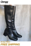 Niulatu Women Warm Long Boots Woman Knee High Booties Ladies Shoes Platform Thick Heel PU Leather Soft Zipper Woman Fashion Winter 2025 DJSE