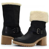 Niulatu Women Boots Warm Platform Fashion Boots Ladies Plush Shoes Buckle Strap Thick Sole Cowboy Boots Female Casual Boots Woman DJSE