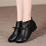 Niulatu Leather Boots Winter Woman 2025 Wedge Booties Fashion Butterfly-knot Retro Shoes Ladies Zip Platform Boot Female DJSE