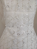 Niulatu A line Square neckline Tulle White Sequin Party Dress Short Birthday Dresses With Beads SD378