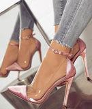 Niulatu Women's High-heeled Shoes New Toe Monochrome Belt Buckle Fashion Single Shoes Pink Black Apricot Size 34 And 43 DJSE