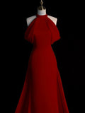 Niulatu Sheath Halter Red Satin Long Prom Dress Evening Dress Formal Dress SD1818