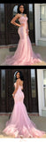 Classy Pink Sweetheart Sleeveless Lace Mermaid Prom Dresses with Train Evening Dresses Graduation Dress HZ1214