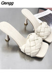 Niulatu Slippers Women Summer Shoes Slides Low Fashion Heeled Mules Pantofle Luxury High 2025 Basic Retro Fabric Rubber Sewin DJSE