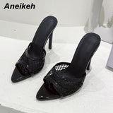 Niulatu Shoes 2025 Mesh Pumps Mules Pointed end Slippers Female High Heel Hollowed out Stiletto Dress Shoes sandalias mujer DJSE