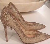 Niulatu Rhinestone Patchwork High Heel Shoes Champagne Glittering Heels Pumps Bling Bling Crystal Wedding Dress Shoes Bride DJSE