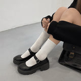Niulatu Women Platform Flat Oxford Shoes Black Lace Up Leather Casual Round Toe Spring Autumn Shoes Heighten Waterproof Shoes Plus Siz DJSE