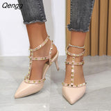 Niulatu Party Women Shoes for Women's Pumps Rivet Heel Sandals Women's 2025 Spring Pointed Thin Heel Single Shoes High Heels DJSE