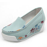 Niulatu Women's Genuine Leather Platform Shoes Wedges White Lady Casual Shoes Swing Mother Shoes Size DJSE