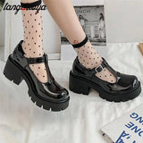 Niulatu Heels Shoes Women Pumps Platform Shoes Fashion Mary Jane Shoes Lolita shoes Black Leather Woman Round Toe Student Mujer DJSE