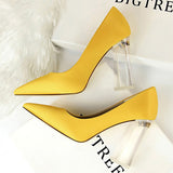 Niulatu Shoes Clear Crystal Woman Pumps Silk High Heels Shoes Sexy Wedding Shoes Women Heels Party Shoes Female Plus Size 41 42 DJSE