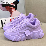 Niulatu Spring Bright Purple Chunky Shoes Women's Vulcanized Sneakers Platform Shoes Girls Light Weight Leather PU Sneaker DJSE