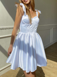 Niulatu A Line Spaghetti Straps Lilac Satin Homecoming Dress Birthday Outfits HZ1110