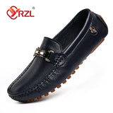 Niulatu Loafers Men Handmade Leather Shoes Casual Driving Flats Slip-on Shoes Moccasins Boat Shoes Black/White/Blue Plus Size DJSE