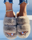 Niulatu Fashion Modern Slippers Women Winter Outdoor Fur Slides Fluffy Furry Shoes Ladies Flat Platform Footwear Cozy Celebrities DJSE
